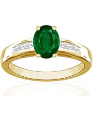 18K Yellow Gold Oval Cut Emerald Ring With Sidestones