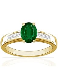 14K Yellow Gold Oval Cut Emerald Ring With Sidestones