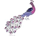 XL Silver Tone Amethyst Swarovski Crystal Element Intricate Peacock Pin Brooch