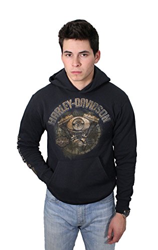 Harley-Davidson Mens Hit The Pavement Rusted Engine Pullover Blue Long Sleeve Hoodie