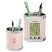 Victor Products - Victor - Plastic Pencil Cup w/LCD Display, 3 1/2 x 3 x 4, Pink/Chrome - Sold As 1 Each - LCD display shows time, date, month, year, and temperature (in Celsius or Fahrenheit). - Alarm clock reminds you of appointments. - Holds a large nu