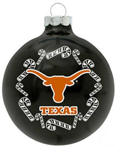 Texas Longhorns NCAA 2 5/8” Painted Round Candy Cane Christmas Tree Ornament-Black