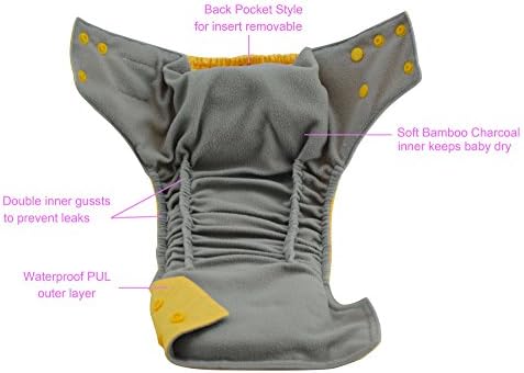 Coolababy Bamboo Charcoal One Size Cloth Diapers with 2 Bamboo charcoal Inserts - CBS01