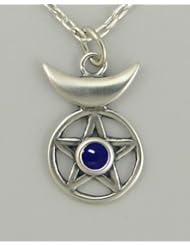 The Moon Goddess Pentacle in Sterling Silver, Accented with Genuine Lapis Lazuli ...Jewelry Made in America