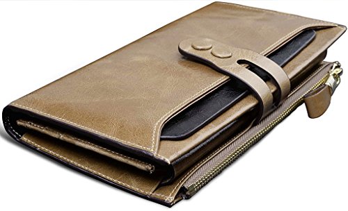 Yahoho Women's Large Capacity Luxury Waxy Genuine Leather Wallet with Zipper Pocket