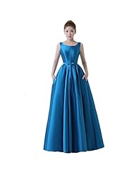 A-line Floor Length Pleated Lace-Up Satin Evening Dress/Homecoming Dress/Wedding Party Dress 