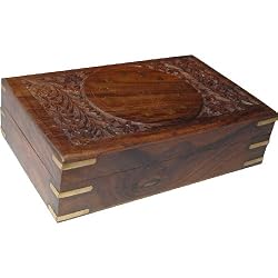 Handcrafted Wooden Jewellery Box for Girls Hand Carved with Brass Inlay Work (wc465)