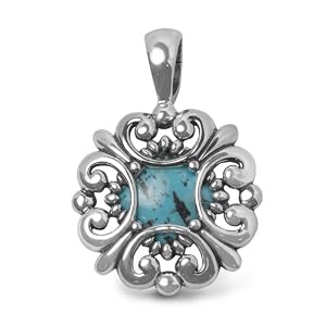Southwest Spirit Sterling Silver Turquoise Scalloped Pendant Enhancer