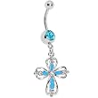 Aqua Cubic Zirconia Double Cross Belly Ring