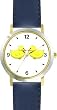 Two Ducks Kissing - Yellow Duck or Ducky - Bird - JP - WATCHBUDDY® DELUXE TWO-TONE THEME WATCH - Arabic Numbers - Blue Leather Strap-Size-Large ( Men's Size or Jumbo Women's Size )