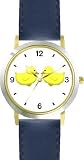 Two Ducks Kissing - Yellow Duck or Ducky - Bird - JP - WATCHBUDDY® DELUXE TWO-TONE THEME WATCH - Arabic Numbers - Blue Leather Strap-Size-Large ( Men's Size or Jumbo Women's Size )