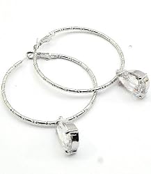 Sparkling Clear Crystal Tear Drop Silver Hoop Earrings Fashion Jewelry
