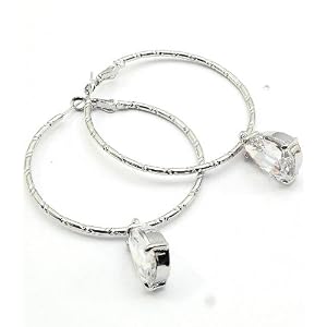 Sparkling Clear Crystal Tear Drop Silver Hoop Earrings F