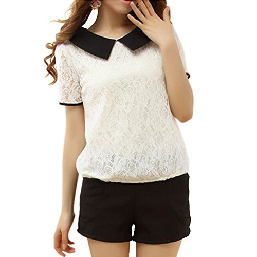 ETOSELL Lady Peter Pan Collar Chiffon T-Shirt Korean Chic Women Lace Blouse