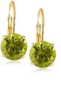 Gold Overlay Sterling Silver 8mm Round Lever Back Peridot Earrings