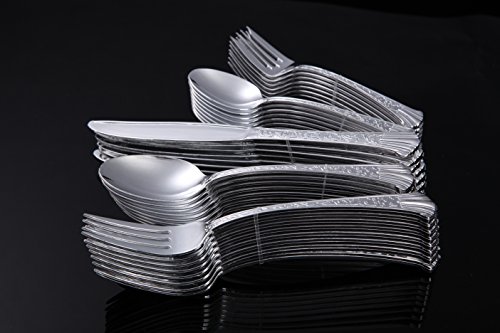 Home Value Heavyweight Silver Cutlery Set, 200 Count, 40/Package, Silver, Includes 40 Soup Spoons, 40 Forks, 40 Knives, 40 Cocktail Forks, 40 Teaspoons