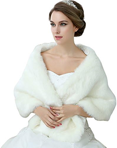 Favebridal Women's Faux Fur Wrap Cape Shawl for Wedding Dress Winter 17013,Ivory
