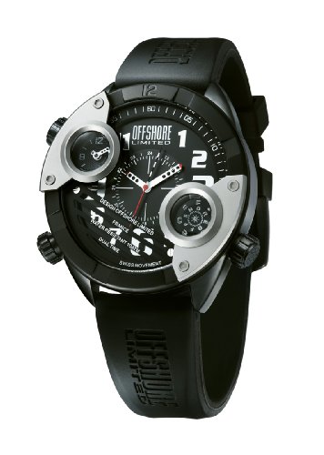 Offshore Men's OFF010A Cockpit Black PVD and Silver Dual Time Rubber Watch