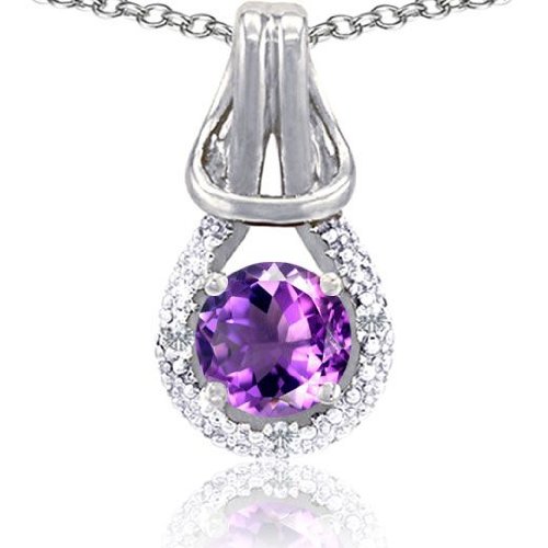 Candygem Genuine 10K Gold Genuine Round Amethyst and Diamond Pendant