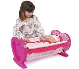 Dolls Pink Rocking Cradle Crib Cot Bed Toy with Bedding