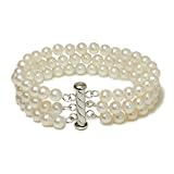 Sterling Silver 3-Strand White A Grade 5.5-6mm Freshwater Pearl Bracelet, 7.25