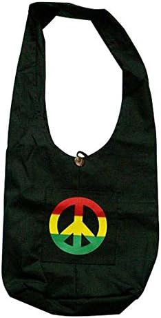 Rasta Shoulder Bag Peace Sign Front Pocket Design Black