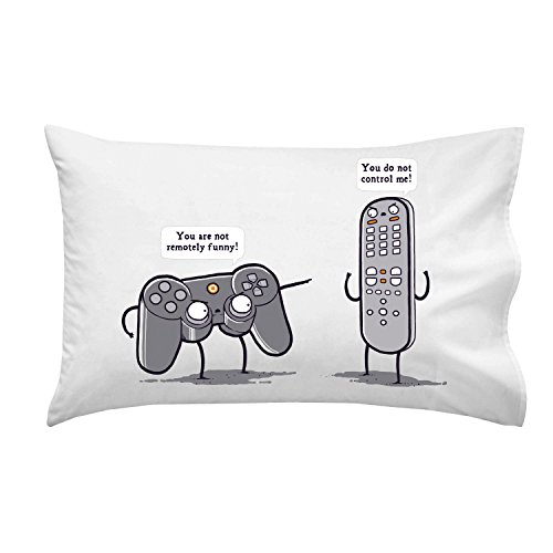 “Controlling” Funny Video Game Controller & TV Remote Arguing – Pillow Case Single Pillowcase
