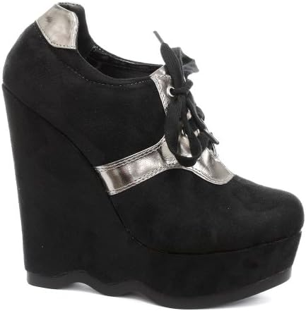 Odeon Black Faux Suede Womens Lace Up Wavy Wedge Shoe Boots, Size 8