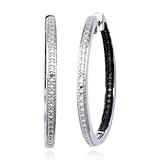 Sterling Silver Black and White Diamond Accent Inside-Out Hoop Earrings