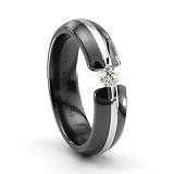 TRITON Black Titanium Ring with 18K White Gold & Tension Set Diamond