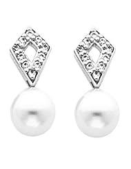 Pair of 14K White Gold White Akoya Cultured Pearl and Diamond Earrings -- LIFETIME WARRANTY