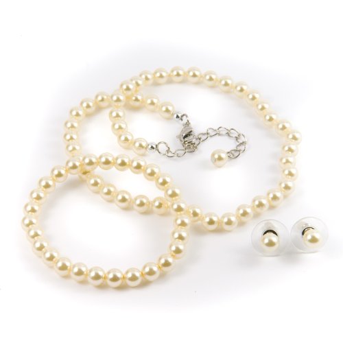 Ivory 6mm Glass Pearl Necklace, Bracelet and Earrings Set by Margot Townsend