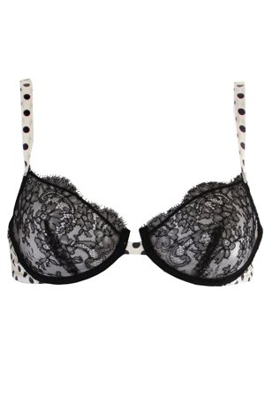 Andres Sarda Dotty Silk and Lace Plunge Bra and Silk Thong Set