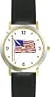 US Flag Waving American Theme - WATCHBUDDY&reg; DELUXE TWO-TONE THEME WATCH - Arabic Numbers - Black Leather Strap-Size-Large ( Men's Size or Jumbo Women's Size )