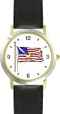 US Flag Waving American Theme - WATCHBUDDY&reg; DELUXE TWO-TONE THEME WATCH - Arabic Numbers - Black Leather Strap-Women's Size-Small