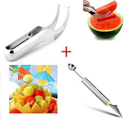 clapchoper® Stainless Steel Watermelon Slicer Corer and Melon Baller with Cutting Knife, For DIY Fruit Salads, Desserts, Cake, Ice Cream Scooper, melon, watermelon, dragon fruit - Kitchen Gadget Set