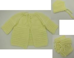 Handmade Baby Sweater, Bonnet and Booties - Vintage Design in Candy Yellow (100% Knitted By Hand/one-of-a-kind)