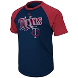 MLB Boys' Minnesota Twins Junior League Short Sleeve Raglan Overdyed Tee (Athletic Navy Heather/Athletic Red Pepper Heather, Medium)