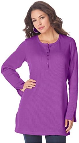 Roamans Women's Plus Size Thermal Henley Tunic (Vivid Berry,1X)