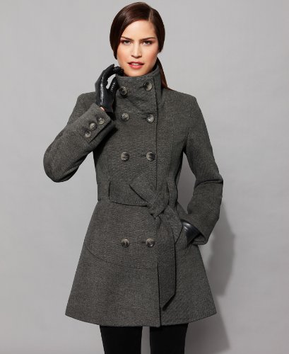Jones New York Coat, Stand Collar Seamed Hem Black 