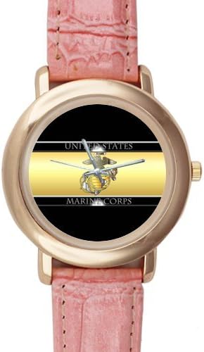 Special Design USMC United States Marine Corps Emblem Pink Ladies Leather Alloy High-grade Watch