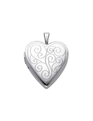 Sterling Silver Engraved Heart Locket Pendant (0.8" or 20mm Height)
