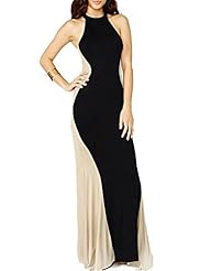 Halter Polyester/Spandex Two-Toned Floor Length Evening Dress/Maxi Dress 