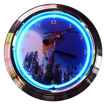 Skiing Neon Clock