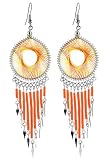 Peruvian Hypoallergenic Stainless Steel Orange & Yellow Thread Woven Chandelier Earrings French ear wire Back Findings