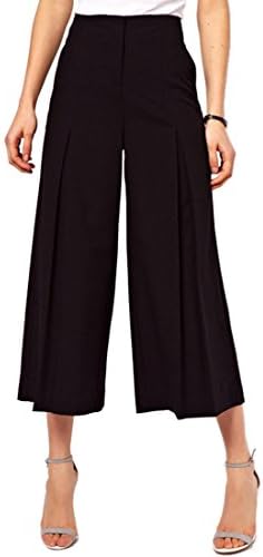 ALO Women's Gaucho Capris High Waist Wide Leg Casual Cropped Black Trousers-XL