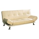 Leather Futon Convertible Sofa Bed in Almond