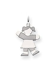 14k White Gold Waving Little Girl in Pigtails Girl Kiss Charm