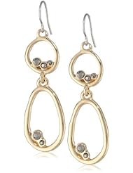 Kensie "Laughing All The Way" Gold-Plated Double with Hematite Stones Drop Earrings