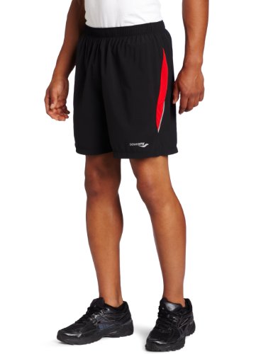 Saucony Men's Run Lux II Short, Small, Black/Strong Red On Sale